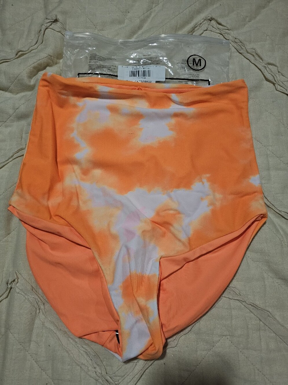 Coral-Orange and White Swim Bottoms